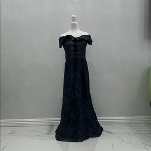 Elegant Navy Off-Shoulder Evening Gown